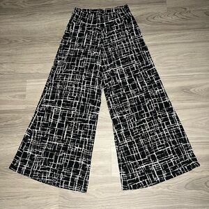 Clara Sun Woo Pants Womens XL Black Palazzo Flare Wide Slinky Geometric Print